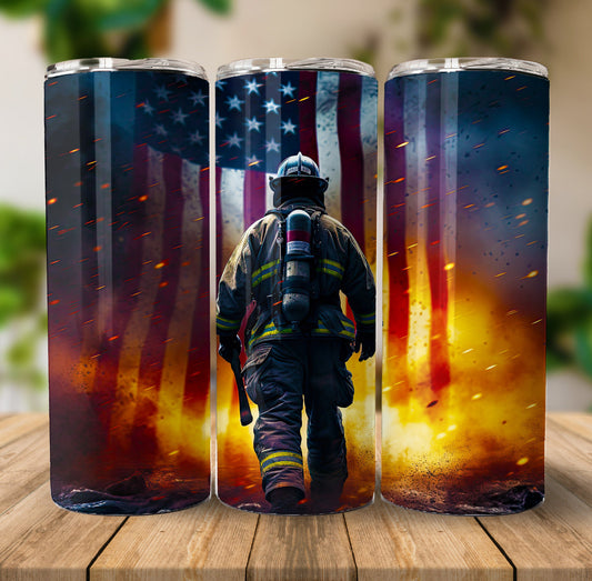 Firefighter With Flag Tumbler