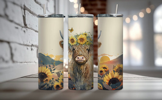 Highland Cow Sunflower Tumbler 20oz